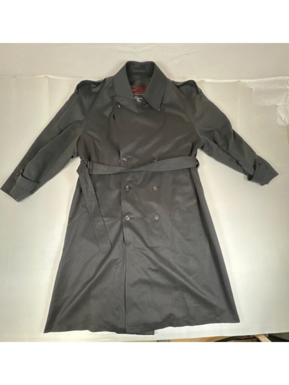 Vintage Christian Dior Monsieur Men's 40S Charcoal Double Breasted Trench Coat